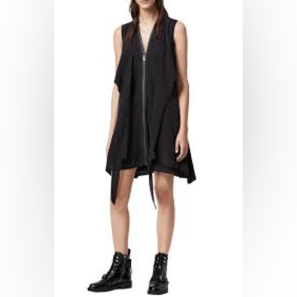 All Saints Jayda Black Zip-Front Silk Blend Dress - Picture 3 of 7